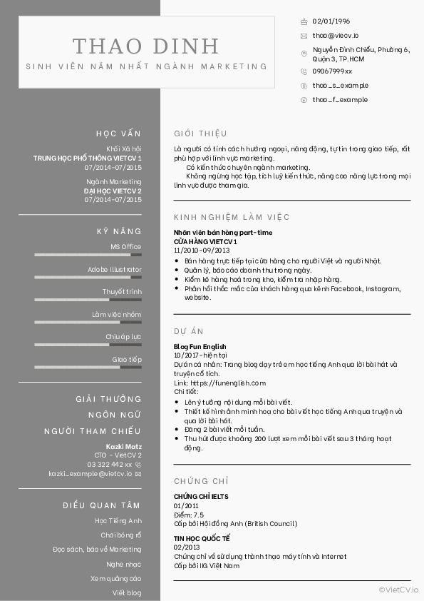 CV tham khảo Sinh viên năm nhất