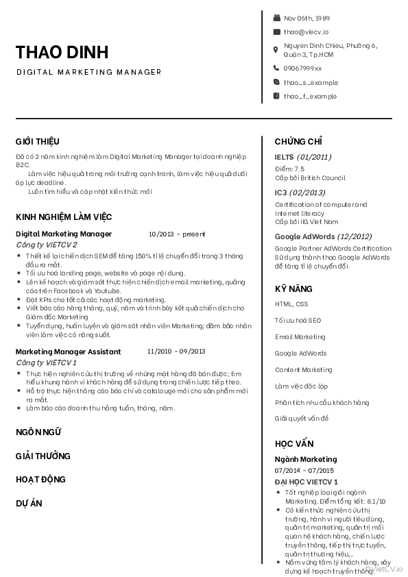 CV tham khảo Maketer