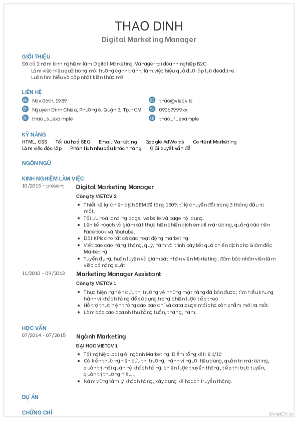 CV tham khảo Maketer