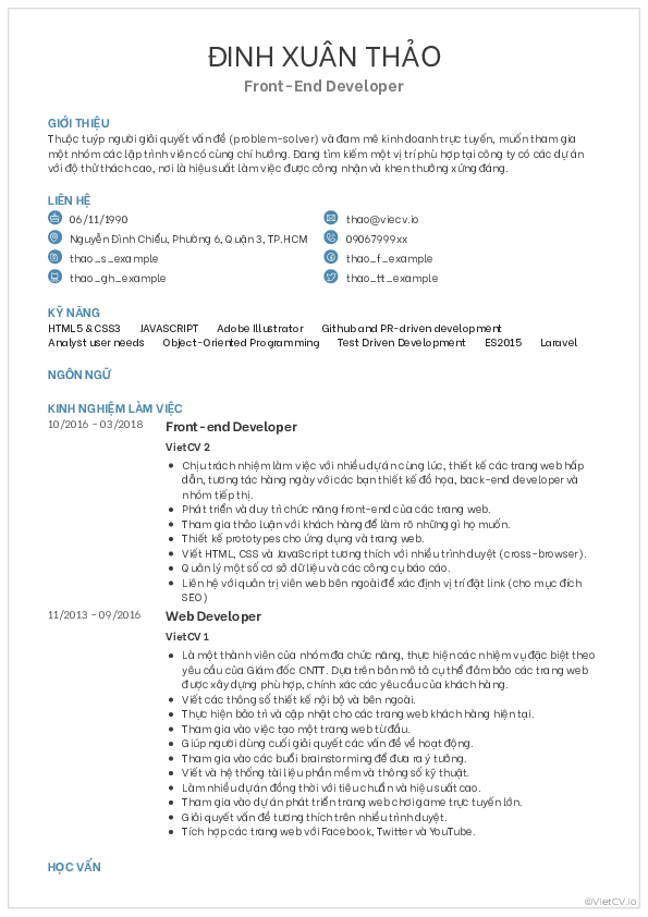 CV tham khảo Lập trình viên