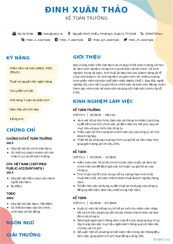 Mẫu CV dành cho Kế toán