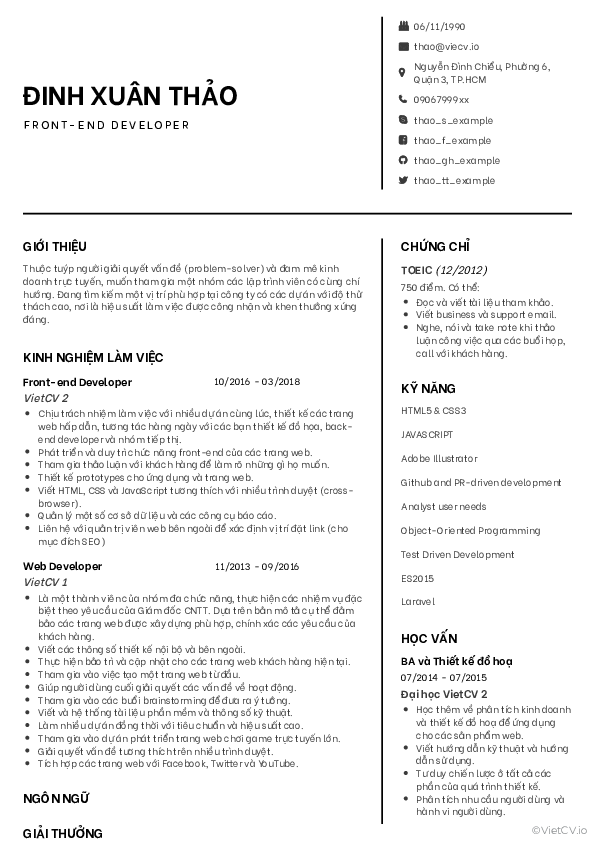 CV tham khảo Lập trình viên