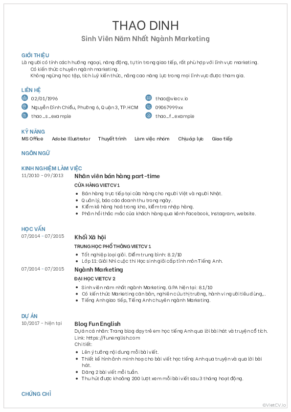 CV tham khảo Sinh viên năm nhất