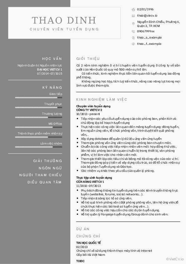 CV tham khảo HR