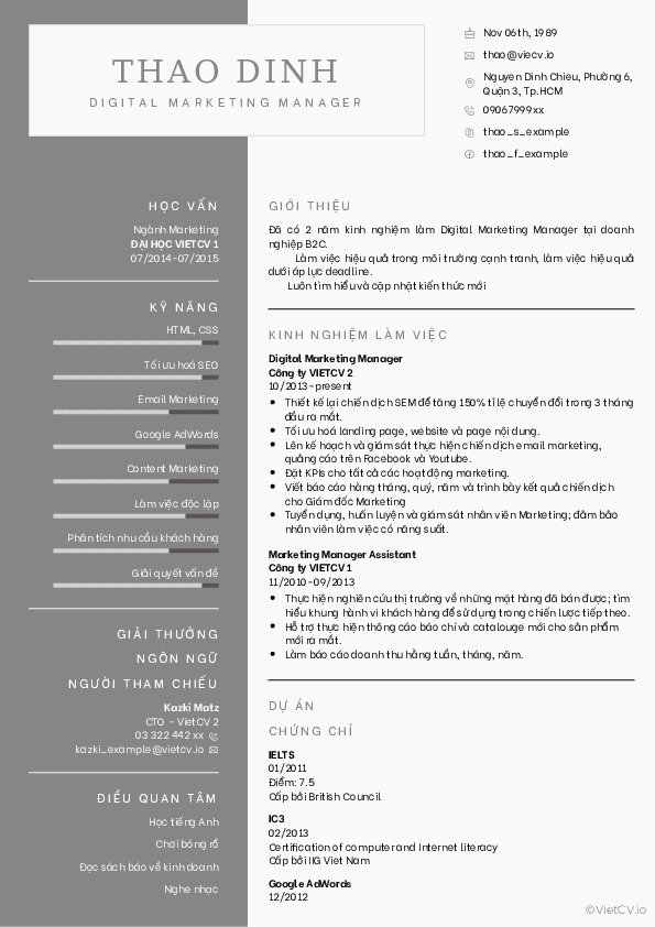 CV tham khảo Maketer