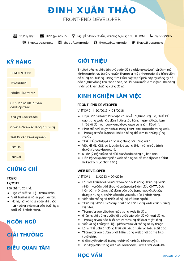 Mẫu CV dành cho Lập trình viên