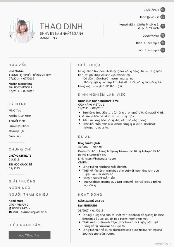 CV tham khảo Sinh viên năm nhất