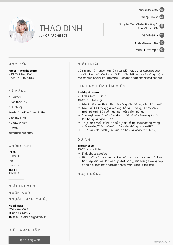 CV tham khảo Kiến trúc sư