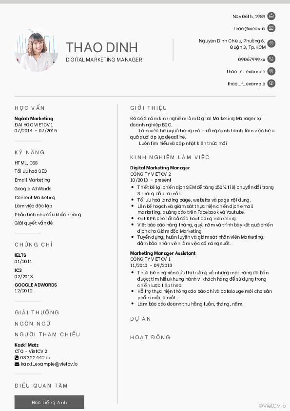 CV tham khảo Maketer