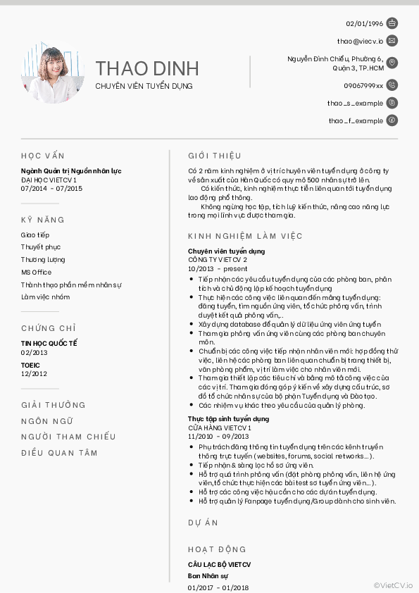 CV tham khảo HR