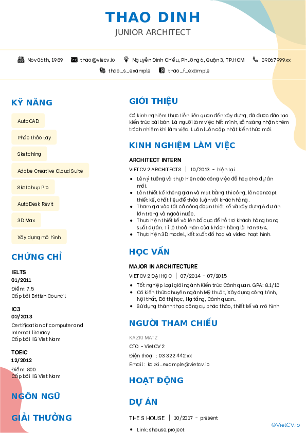 CV tham khảo Kiến trúc sư