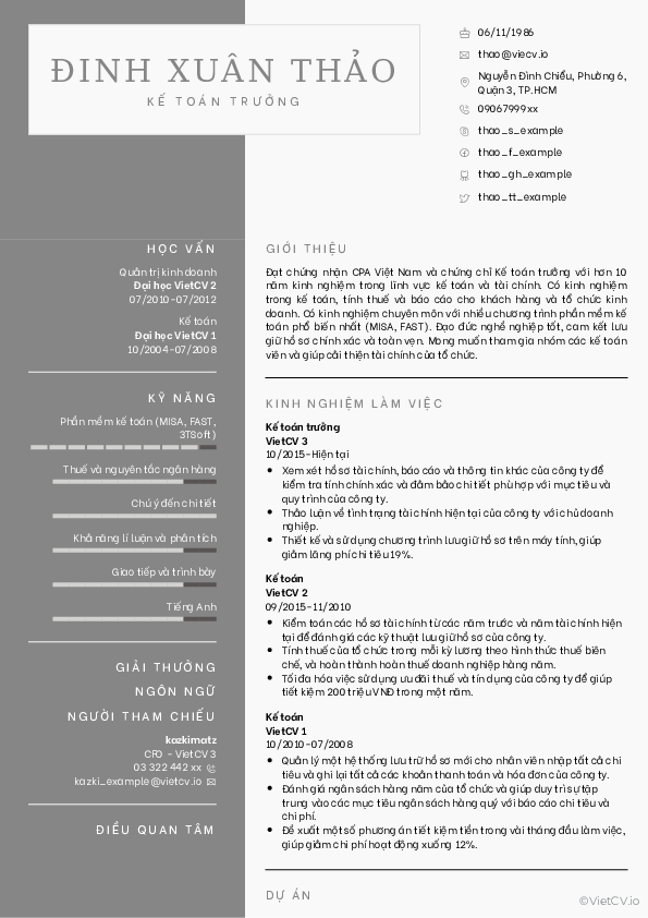 CV tham khảo Kế toán