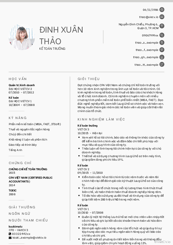 CV tham khảo Kế toán
