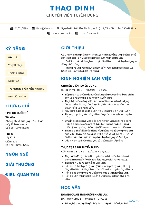 CV tham khảo HR