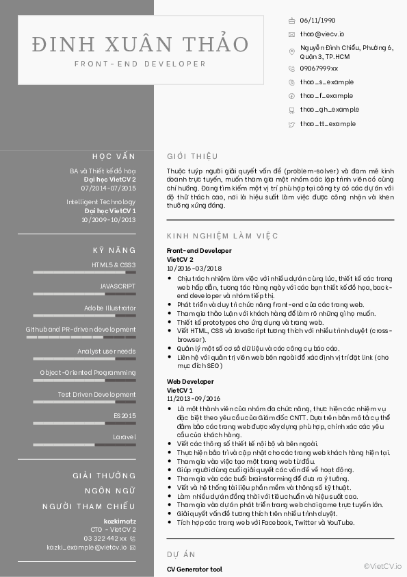 CV tham khảo Lập trình viên