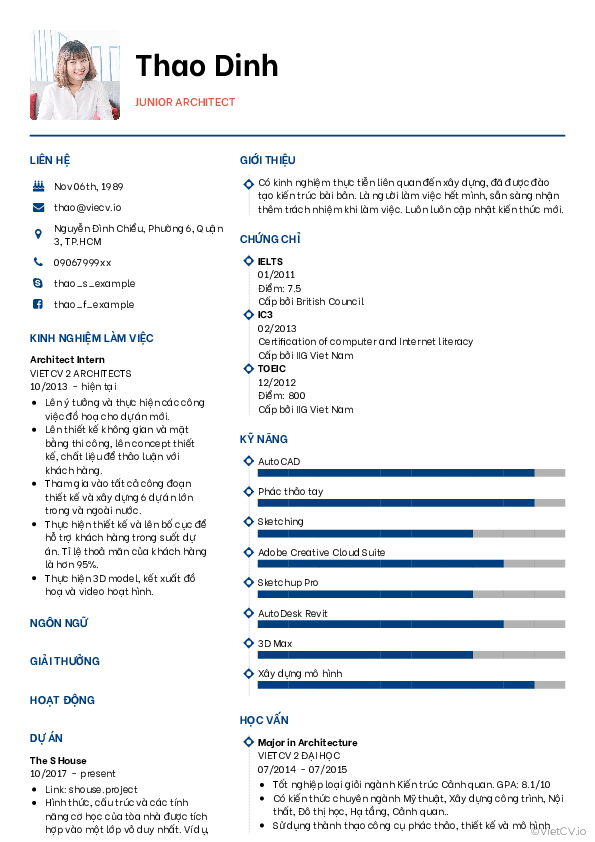 CV tham khảo Kiến trúc sư