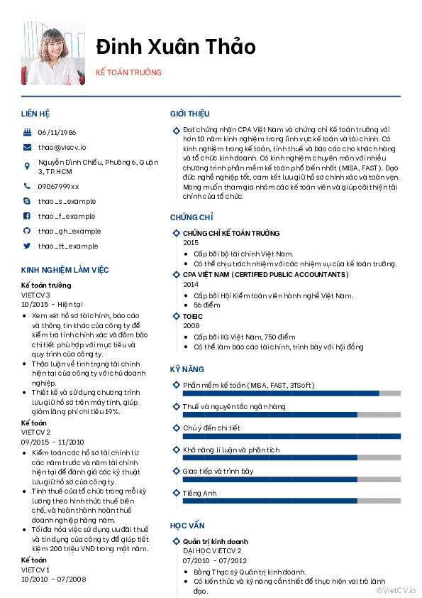 CV tham khảo Kế toán