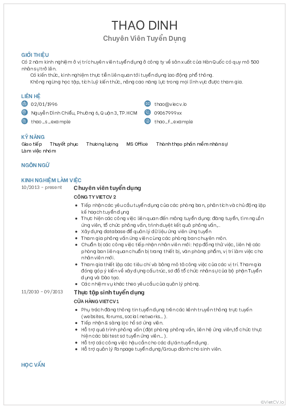 CV tham khảo HR