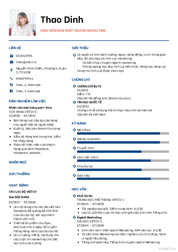 CV tham khảo Sinh viên năm nhất