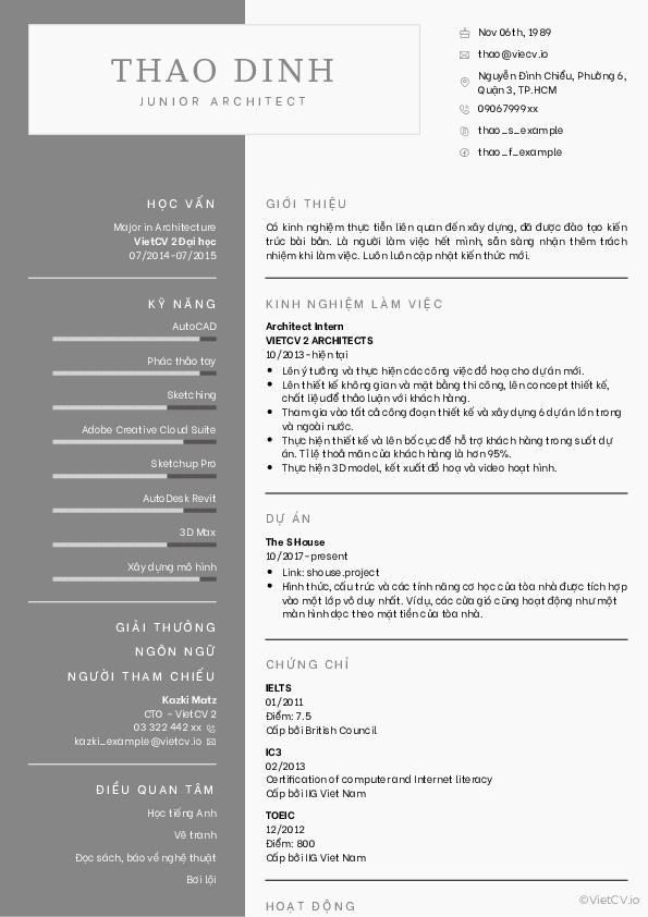 CV tham khảo Kiến trúc sư